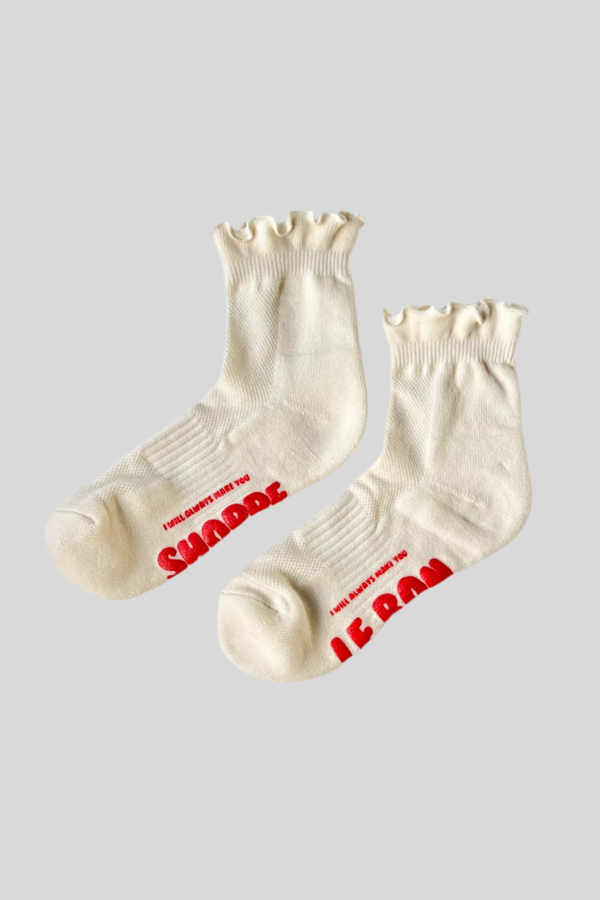Ruffled hugger cream sock