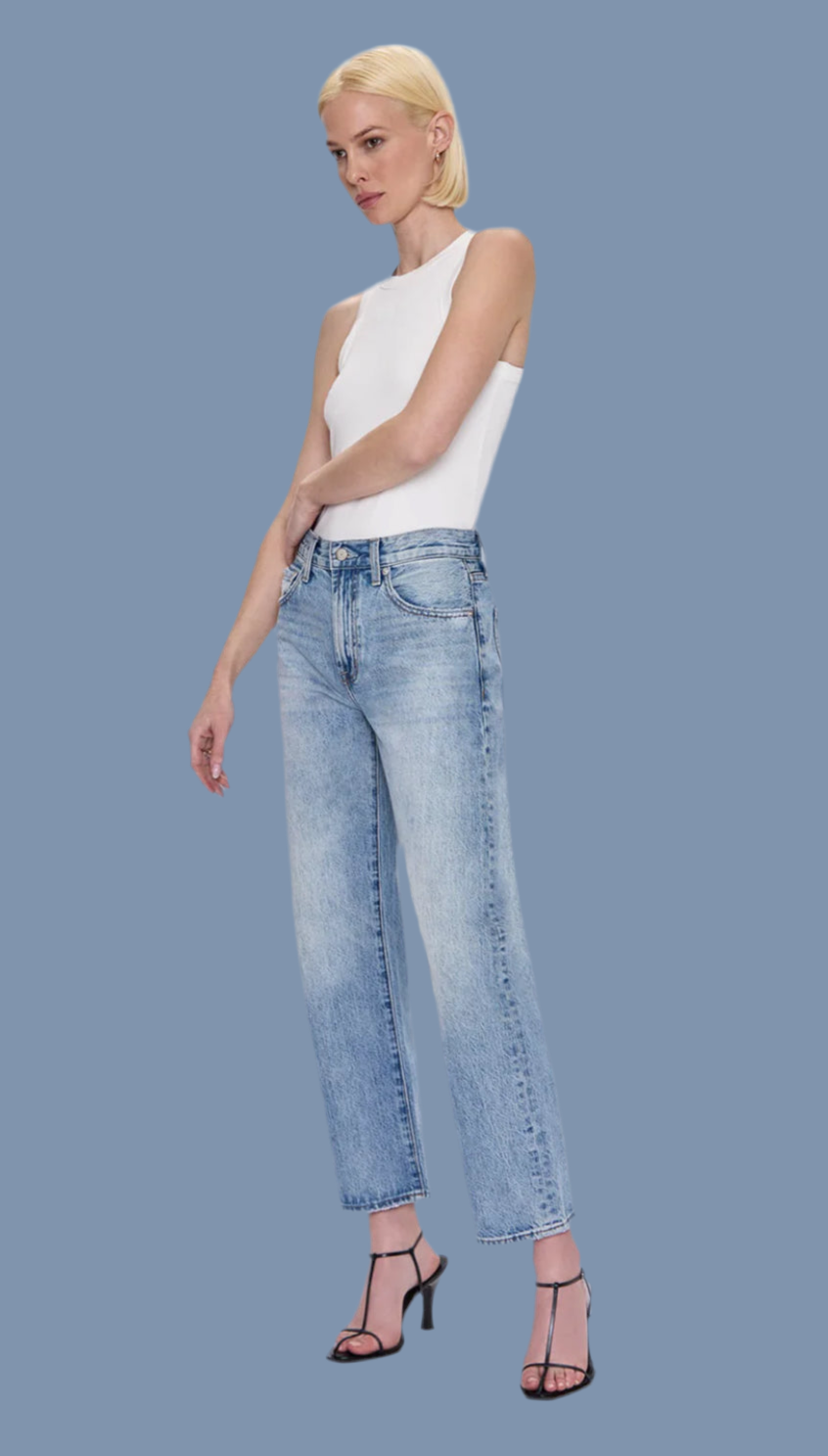 Lexi Mid Rise Bowed Straight Jean in Bowie
