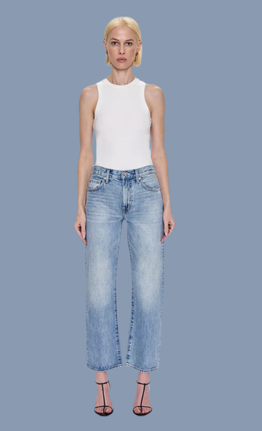 Lexi Mid Rise Bowed Straight Jean in Bowie