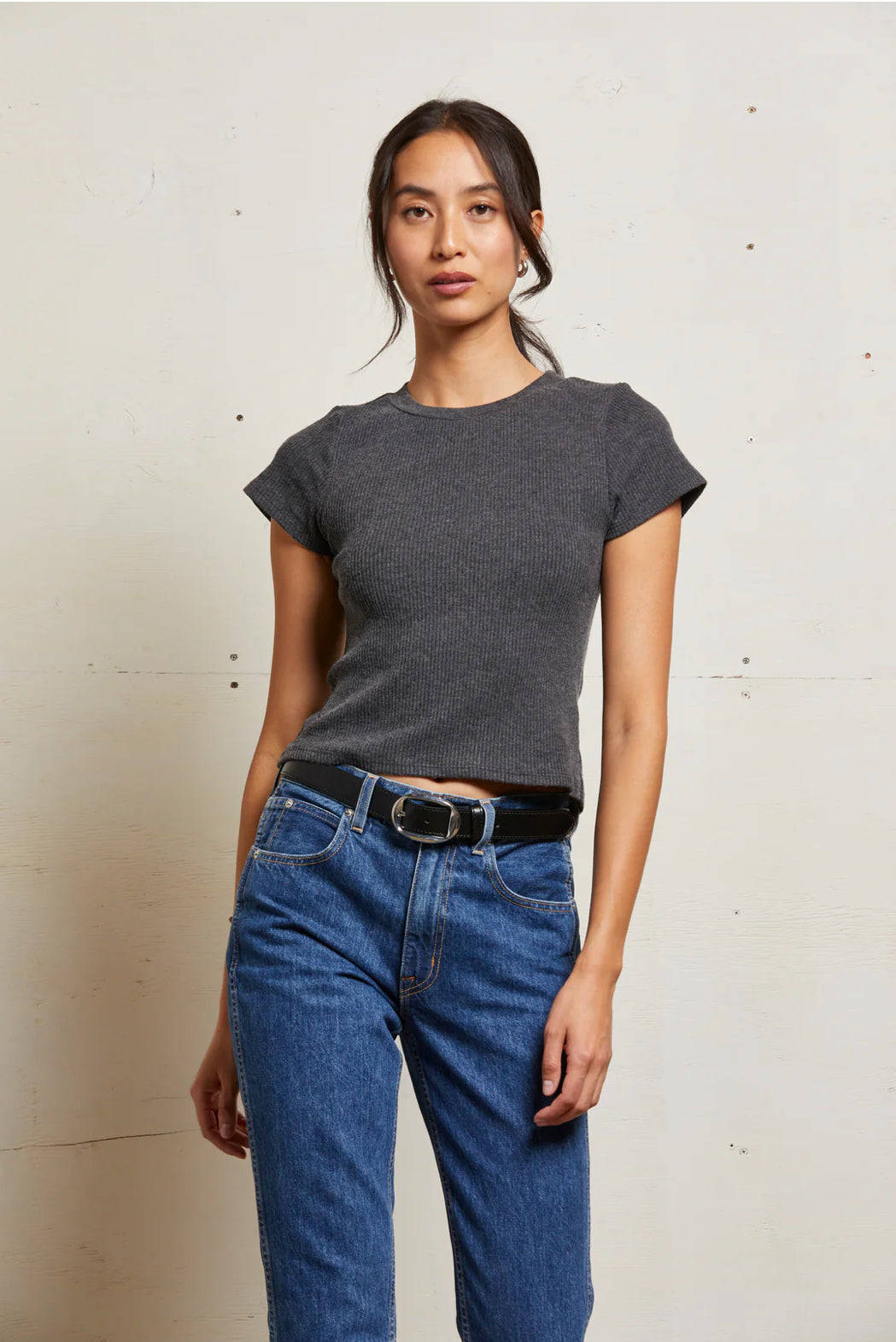 Gabby 2x1 Rib Short Sleeve Crew Neck