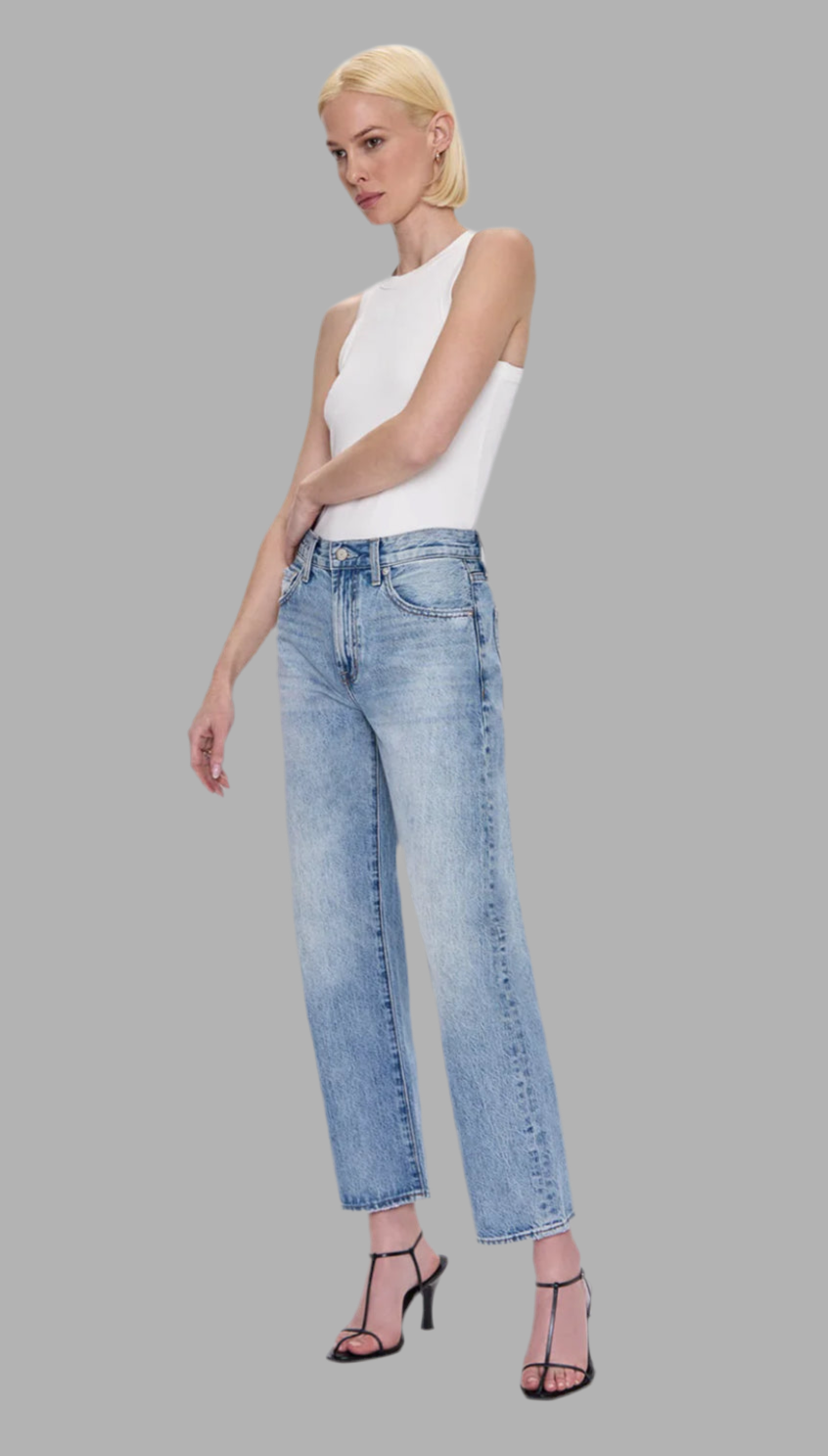 Lexi Mid Rise Bowed Straight Jean in Bowie