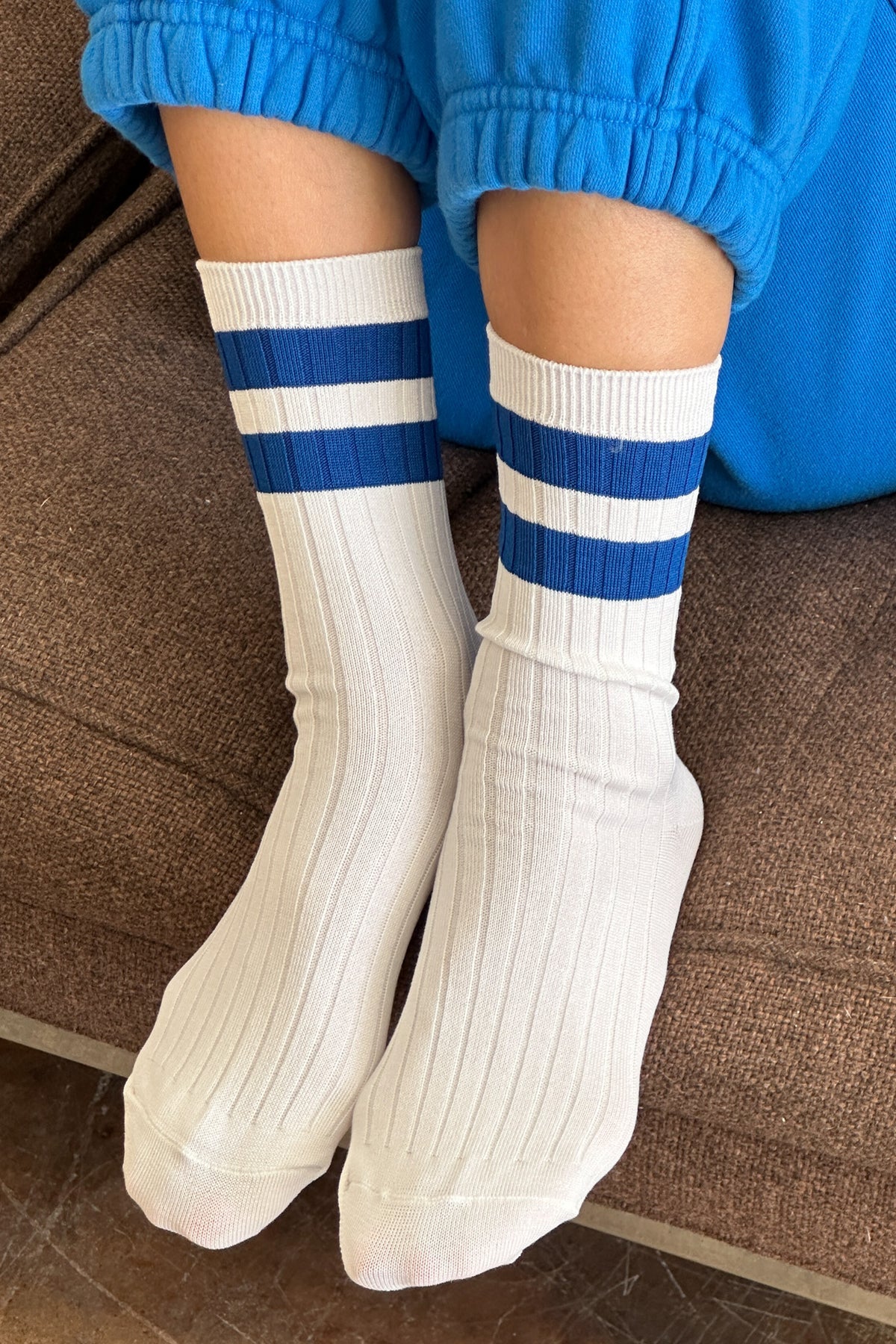 Varsity white & blue socks