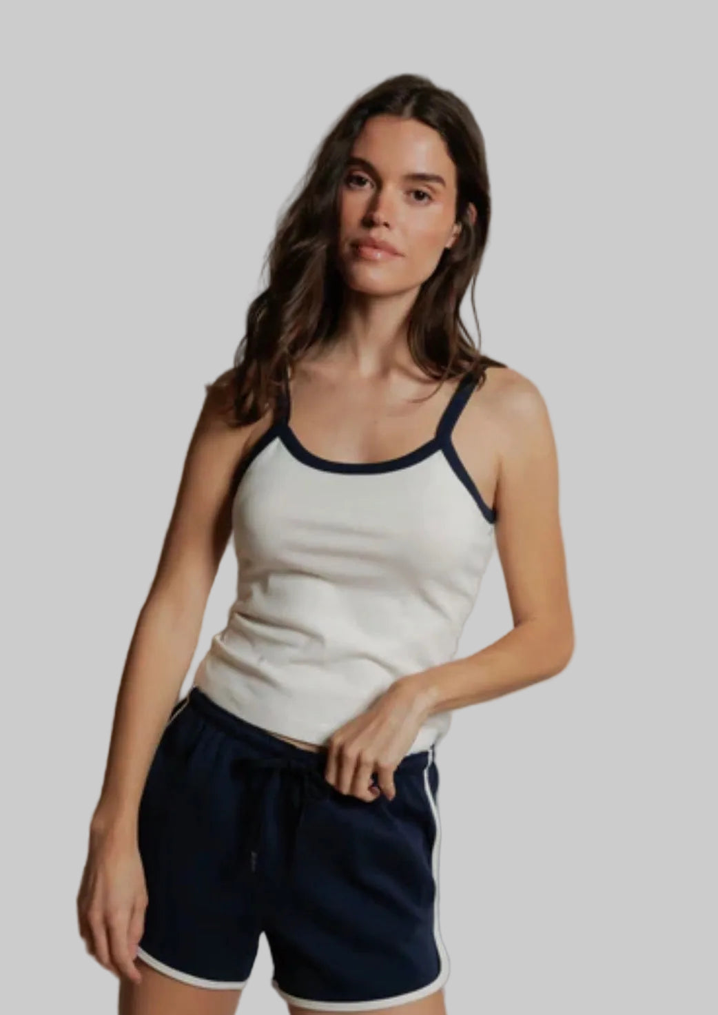 Bright Ivory + Navy Tank