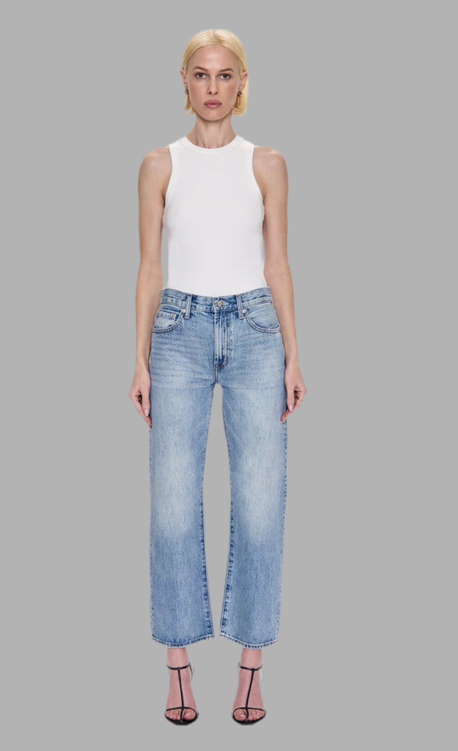 Lexi Mid Rise Bowed Straight Jean in Bowie