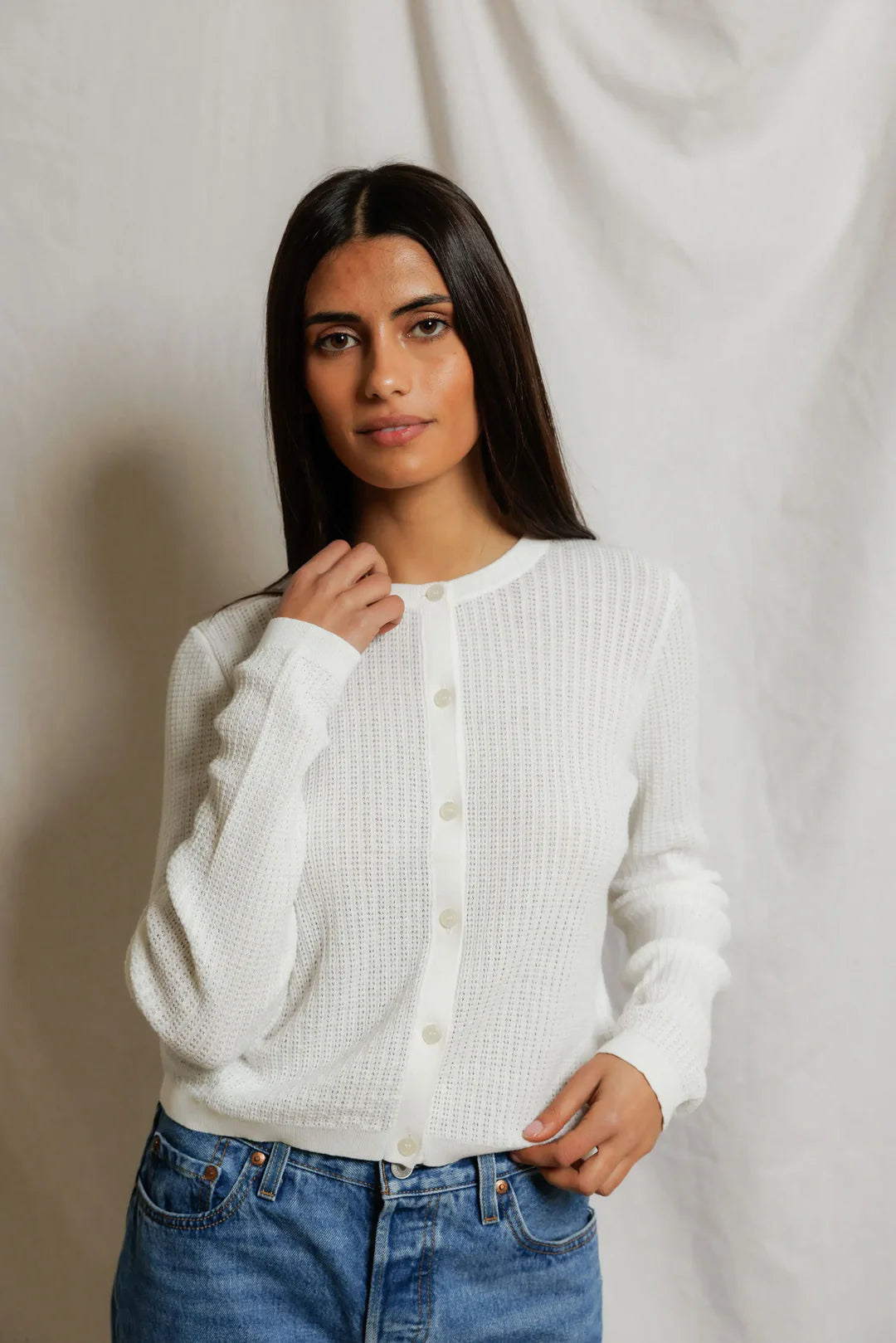 Ada Pointelle Button Down Sweater