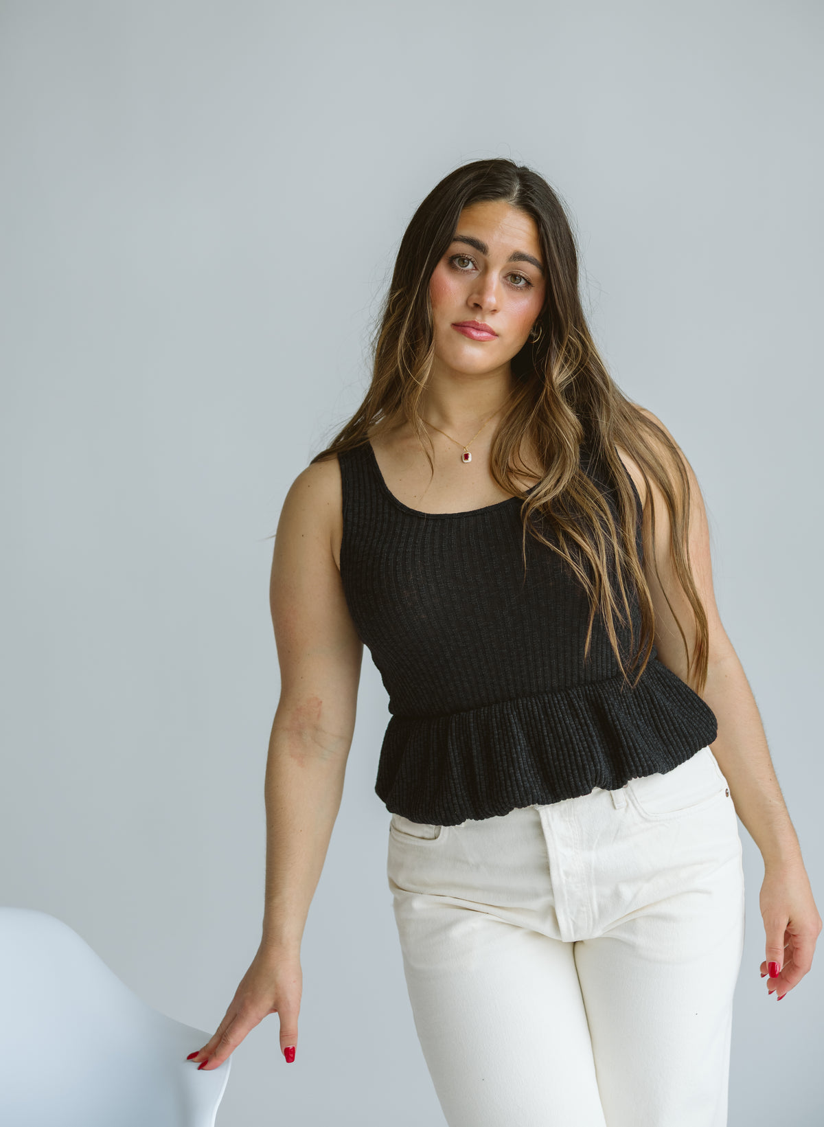 Monterosa Scoop Neck Textured Rib Peplum Tank