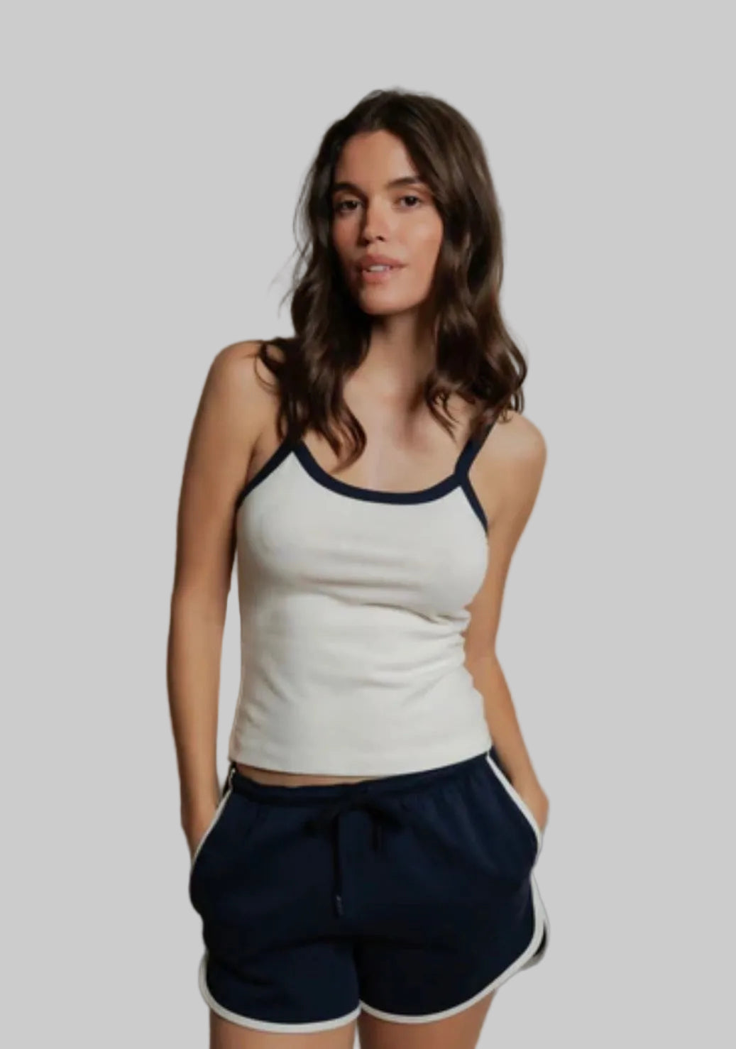 Bright Ivory + Navy Tank