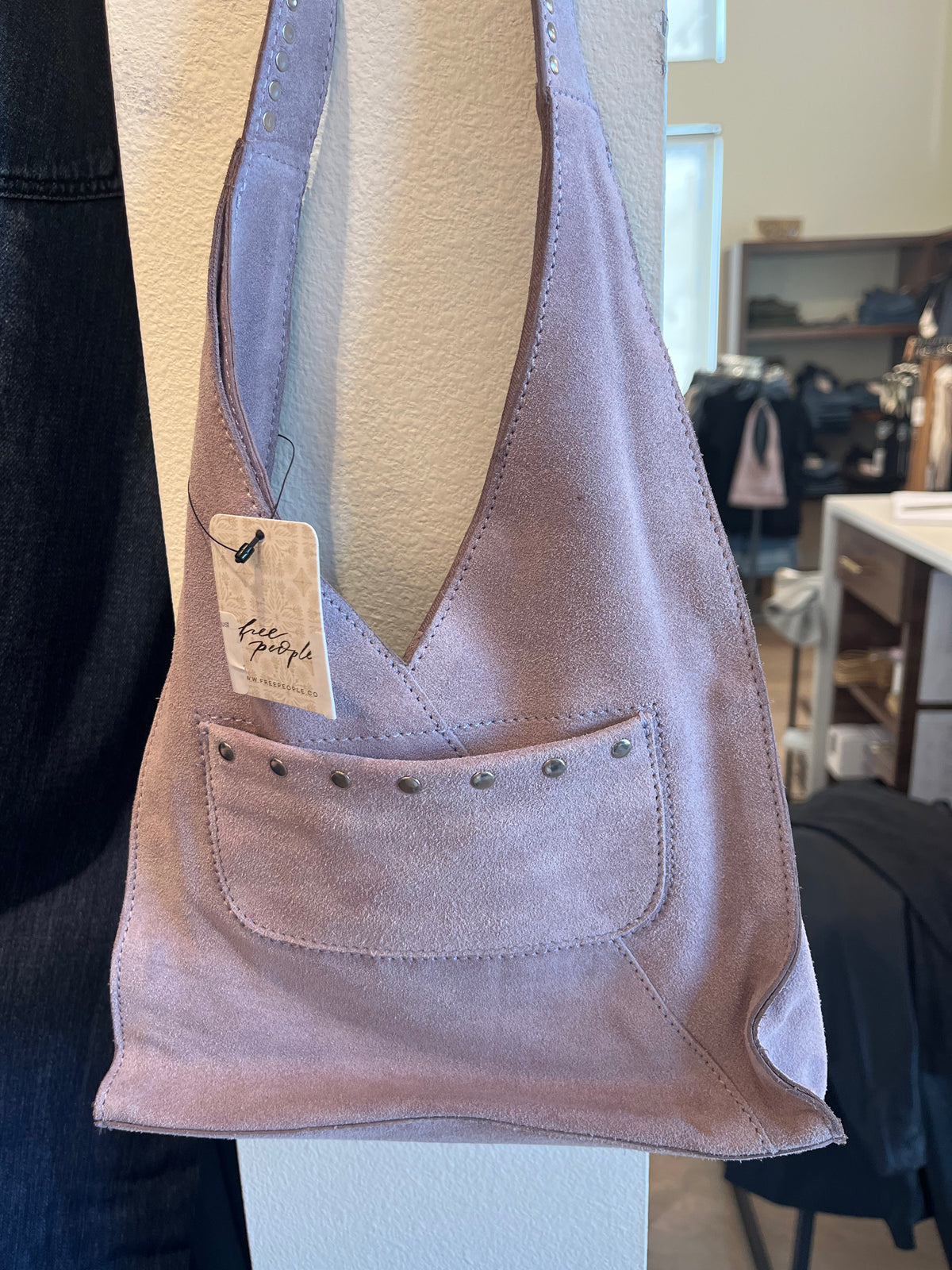 Soho Suede Stud Shoulder in Lilac Dust