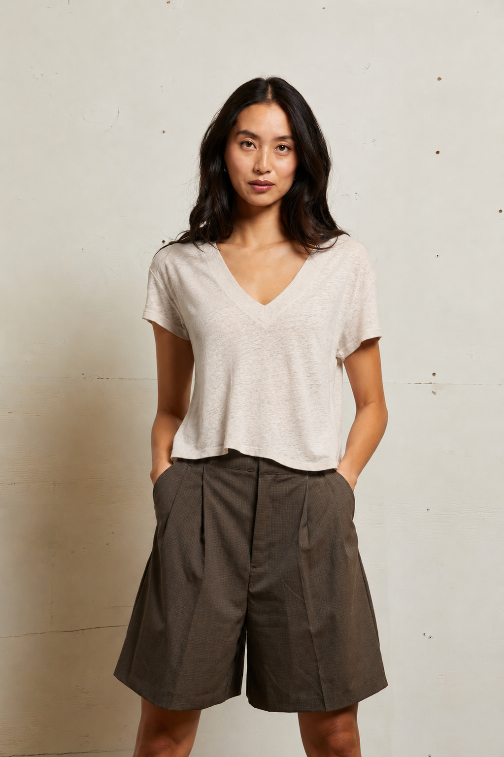 Rosie Linen Jersey V-Neck in Oatmeal