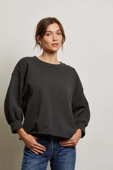 Bubble Sleeve Fleece Pullover in Vintage Black