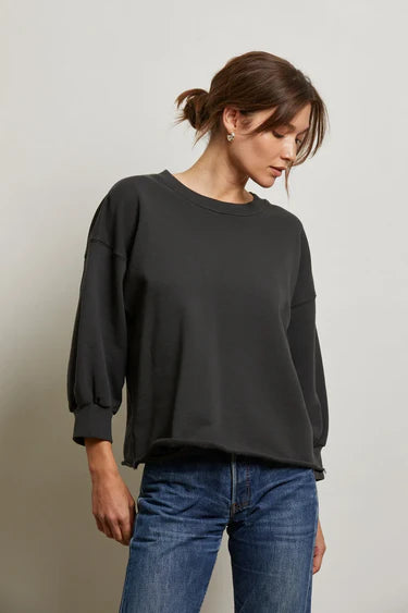 Bubble Sleeve Fleece Pullover in Vintage Black