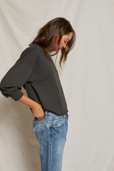 Bubble Sleeve Fleece Pullover in Vintage Black