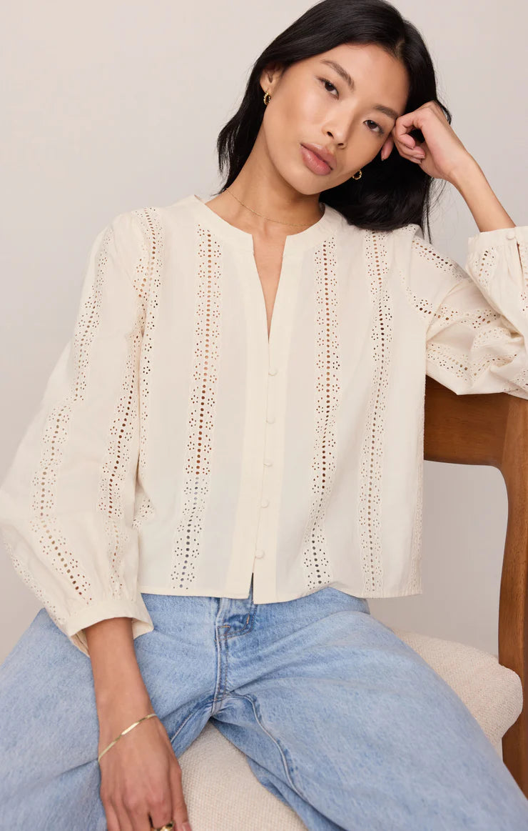 Louella Button Up Top in Cloud